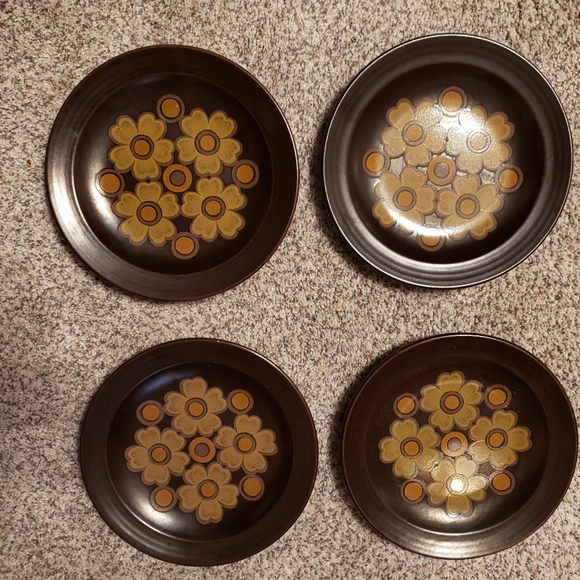 unknown Other - 4 Denby Style Stoneware Salad Plates 70s Vintage